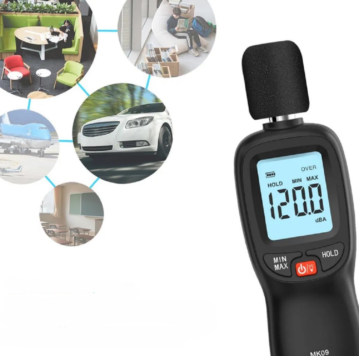 Digitálny jedinečný hlukomer 30–130 dBA – merač hlučnosti